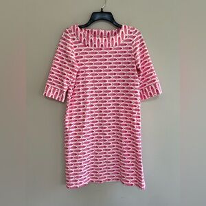 Sailor-Sailor Marina Shift Dress 3/4 Sleeve School of Fish Pink White, size XS